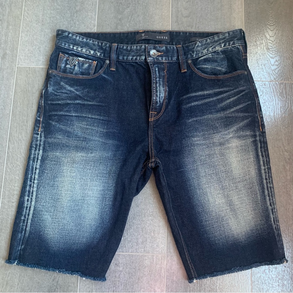 Guess Men's Slim-Fit Cutoff Denim Shorts, Blue